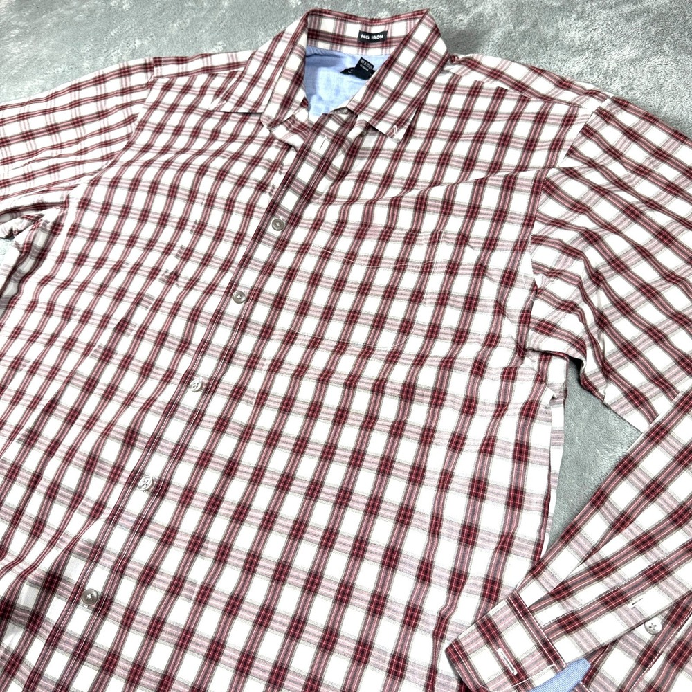 Van Heusen Men's L 16-16.5‎ Red White Gingham Check Button Down Shirt